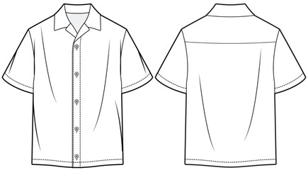 mens short sleeve shirt fashion flat sketch vector illustration front and back view technical cad drawing template