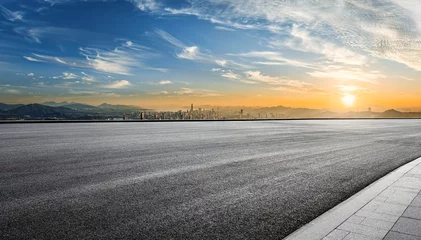 Papier Peint photo Lavable Aube Asphalt road with city financial district skyline background in Shenzhen