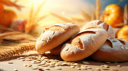 bread and wheat - obrazy, fototapety, plakaty