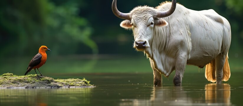 Forest buffalo and cattle egret in Lango Bai Congo