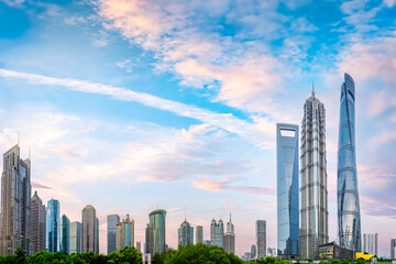 Shanghai city financial district building skyline panorama