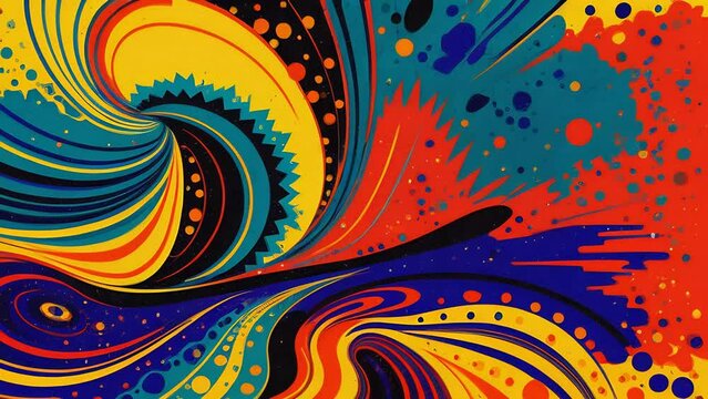 Abstract wavy psychedelic background. Multicolored groovy psychedelic wave background. Modern retro abstract design. Swirl groovy bright poster. 60s 70s pattern. Generated by artificial intelligence.v