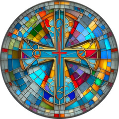 Cross Stained Glass Round Composition
