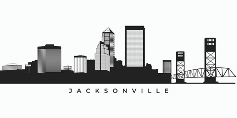 Jacksonville city skyline silhouette. Florida skyscraper high buildings illustration in vector