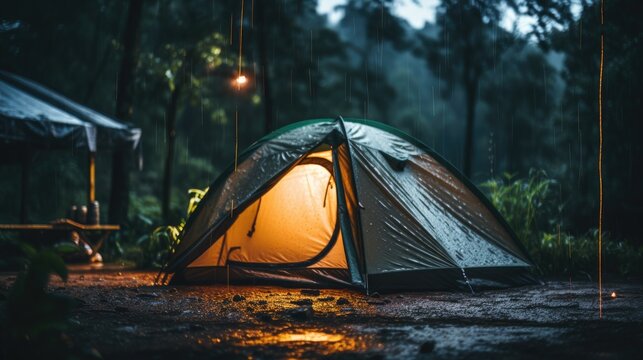 Free Photo of A rain on the tent in the forest night