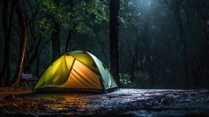 Free Photo of A rain on the tent in the forest night