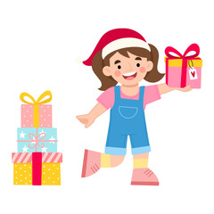 children gift a box celebration character poses collection illustration vector eps