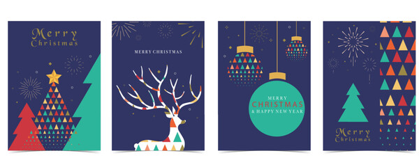 Christmas geometric background with christmas tree,reindeer.Editable vector illustration for postcard,a4 size