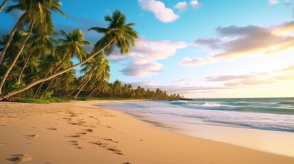 Fototapeta na wymiar Photo of Tropical Paradise A White Sand Beach Under Cloudy Skies