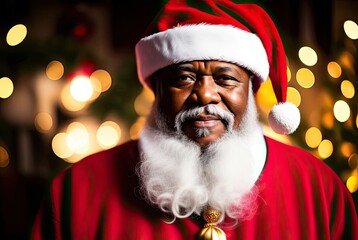 Black man dressed as Santa Claus. Generative Ai