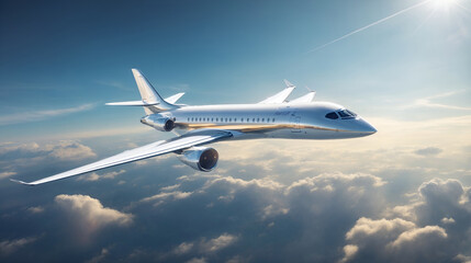 Fototapeta premium Airplane aircraft plane fly in the beatutiful blue sky 1