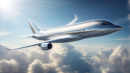 Fototapeta na wymiar Airplane aircraft plane fly in the beatutiful blue sky 5