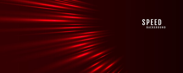 3D red techno geometric background on dark space with glow lines motion effect decoration. Modern graphic design element panoramic high speed style concept for banner, flyer, card, or brochure cover - obrazy, fototapety, plakaty
