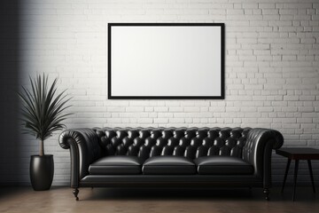 empty poster frame on wall of living room , blank poster frame, industrial loft style.