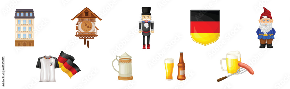 Wall mural Germany Object and Symbol with Building, Gnome, Beer, House and Nutcracker Vector Set