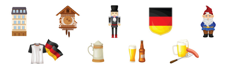 Germany Object and Symbol with Building, Gnome, Beer, House and Nutcracker Vector Set