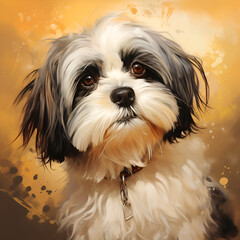 Naklejka na ściany i meble Shih Tzu Puppy Dog Artistic Style Painting Drawing Portrait 