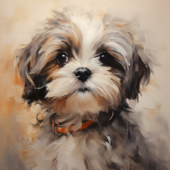 Shih Tzu Puppy Dog Artistic Style Painting Drawing Portrait 