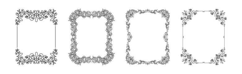 Decorative Frames with Ornament Rectangle Border Vector Set