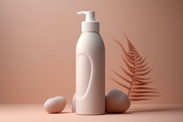 Mockup bottle with moisturizer. Body care lotion in natural color composition. Generative AI