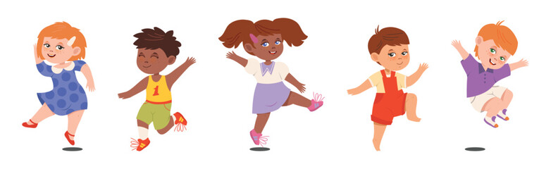 Happy Kid Character Jumping with Joy Vector Set