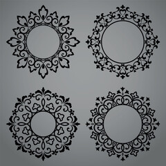 Set of decorative frames Elegant vector element for design in Eastern style, place for text. Floral black and gray borders. Lace illustration for invitations and greeting cards