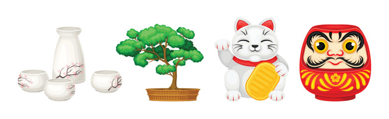 Japan Traditional Object and Famous Symbols Vector Set