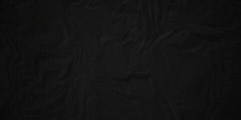 Dark black wrinkled paper crumpled texture. black fabric textured crumpled black paper background. panorama black paper texture background, crumpled pattern texture background.