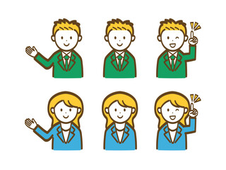 シンプルな男女ビジネスマンのポーズイラストセット2