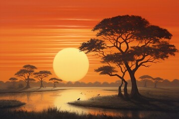 African sunset. Generative AI