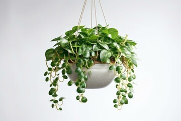 Indoor hanging plant with succulent hoya leaves isolated on white background. Generative AI