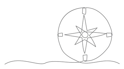 Compass One line drawing isolated on white background