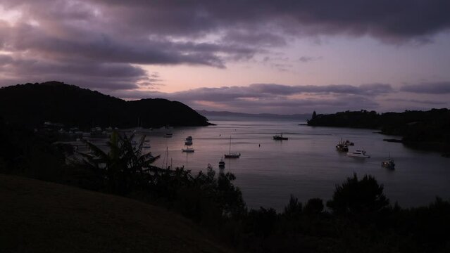 Sunset falls over Mangonui Harbor in New Zealand