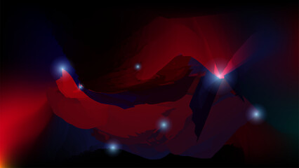 background with glowing lights, a red and blue abstract image of a Mountain landscape with blue and red lights. Vector illustration for your design, a red rose with a star in the