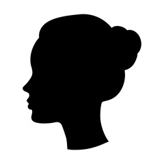 Silhouette of a woman. Profile of a young lady. Beautiful head of a girl, element for the design of a beauty salon, fashion page, women's magazine. Black shadow on white. Vector flat illustration.