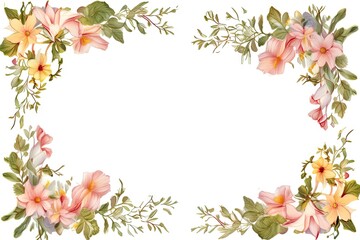 Blossoming elegance. Vintage watercolor floral frame for cards and invitations. Nature romance. Botanical illustration ideal for greeting card with white background