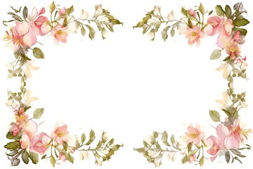 Blossoming elegance. Vintage watercolor floral frame for cards and invitations. Nature romance. Botanical illustration ideal for greeting card with white background