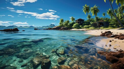 Beautiful tropical landscape with palm trees sea and sandy beach, concept vacation in a tropical paradise country