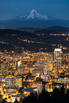 Portland Oregon Skyline / Cityscape under Mount Hood