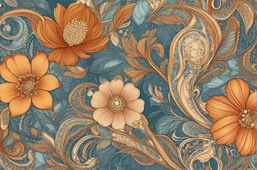 Gardinen Digital Textile Floral Pattern borders and paisley motif © rutchakon