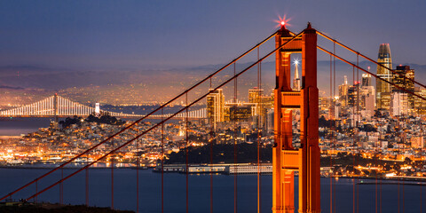 Perfect View of San Francisco through Golden Gate Bridge from Marin Headlands