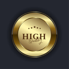 A premium and Golden label button isolated on black background. Realistic vector illustration of Golden badges and labels with laurel wreath collection