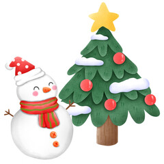 Christmas tree and snowman