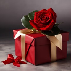 A red gift box with roses on it