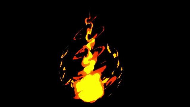 4K resolution loop animation fire cartoon animated on green screen and transparent backgrounds.
