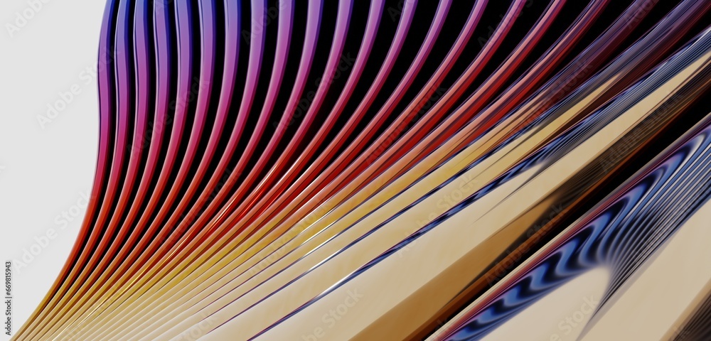 Fototapete multi colored sparkling curves ripples background parallel waves of plastic 3d illustration of a twi