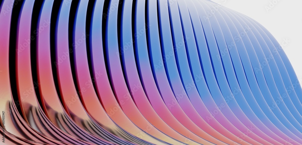 Fototapete multi colored sparkling curves ripples background parallel waves of plastic 3d illustration of a twi