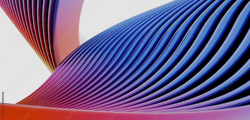 Fototapete multi colored sparkling curves ripples background parallel waves of plastic 3d illustration of a twi