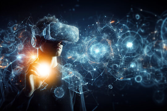 People wearing VR glasses metaverse Vision Pro glasses ui rendering Virtual reality glasses display AR Optics Watch video through VR glasses headset