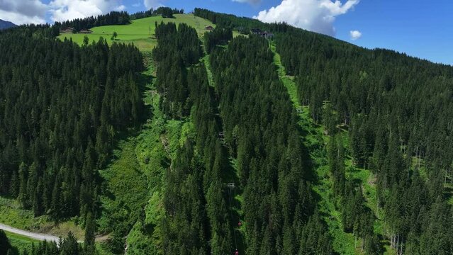 Stunning ascent of mountain at Wagrainis Grafenberg in Austria. Aerial